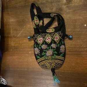 Vintage Made in India 100% Silk Lined Beaded Tassel Purse